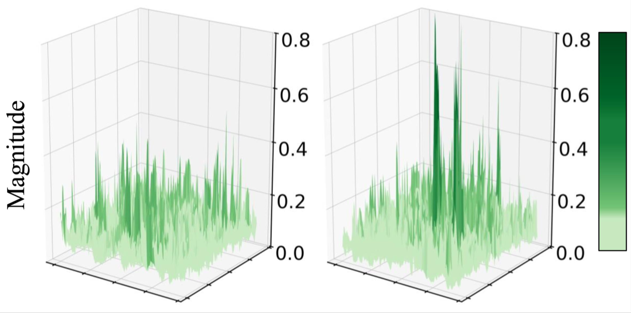 3D weight-magnitude landscape before and after concentration